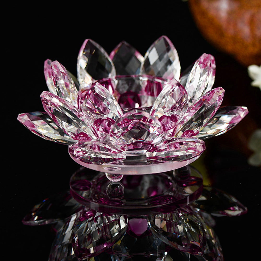 Lotus Glass Crystal Candle Holder for Home Decoration