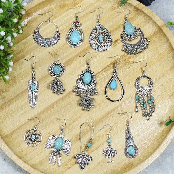 14 Pairs Bohemian Hollow Earrings Retro Dangle Earrings Boho Hoop Earrings Set for Women Girls