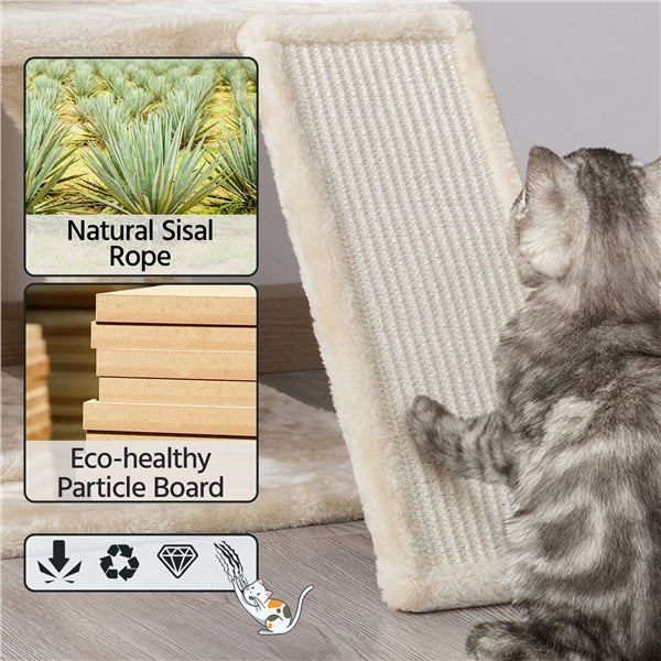 36'' H Cat Tree Tower Cat House with Double Condos Scratching Posts Sisal Rope Furry Ball for Cats and Kittens, Beige