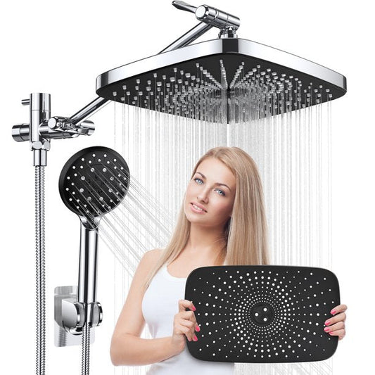 5-Setting Shower Head, 12 inch Rain Shower Head w/ Handheld and 70 inch Anti-Tangle Hose, Chrome