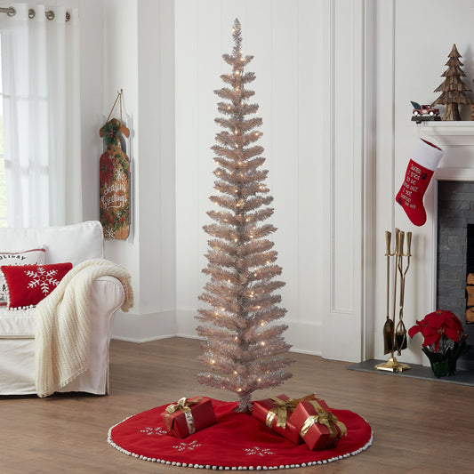 6ft Pre-Lit Rose Gold Tinsel Christmas Tree