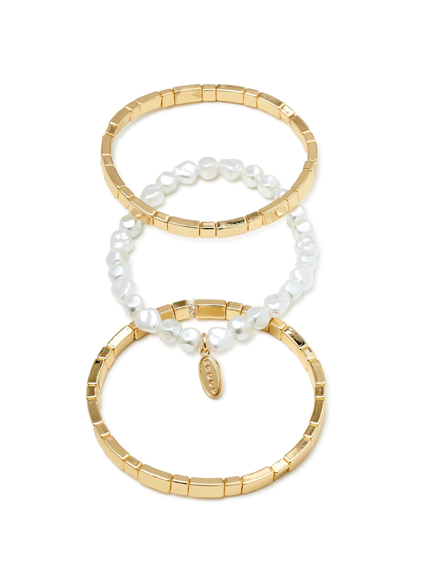 Scoop Women’s Faux Pearl &14K Gold Flash-Plated Stretch Bracelet, 3-Piece Set