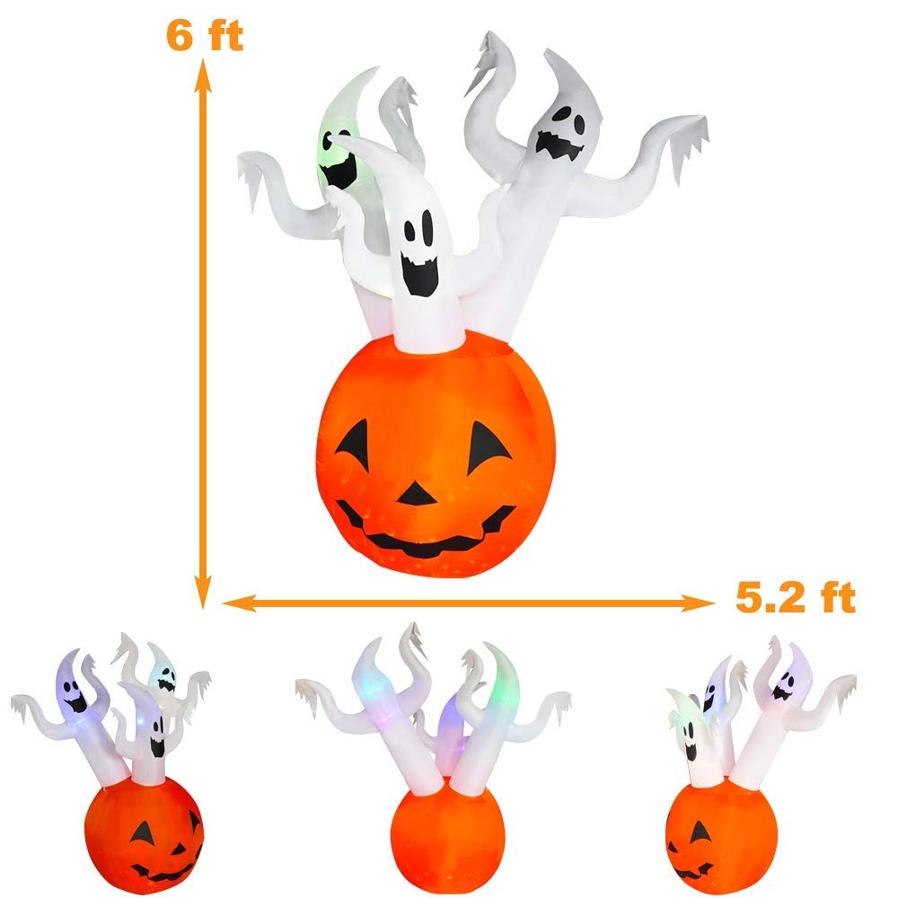 6ft Inflatable Halloween Spooky Three Pumpkin Ghost w/ LED Lights