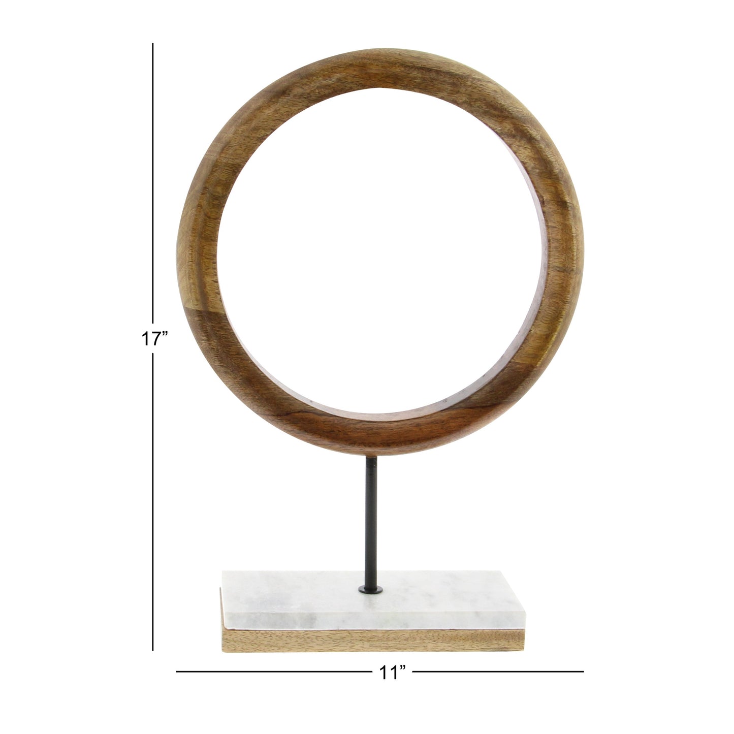 Contemporary Mango Wood And Marble Ring Sculpture, Brown