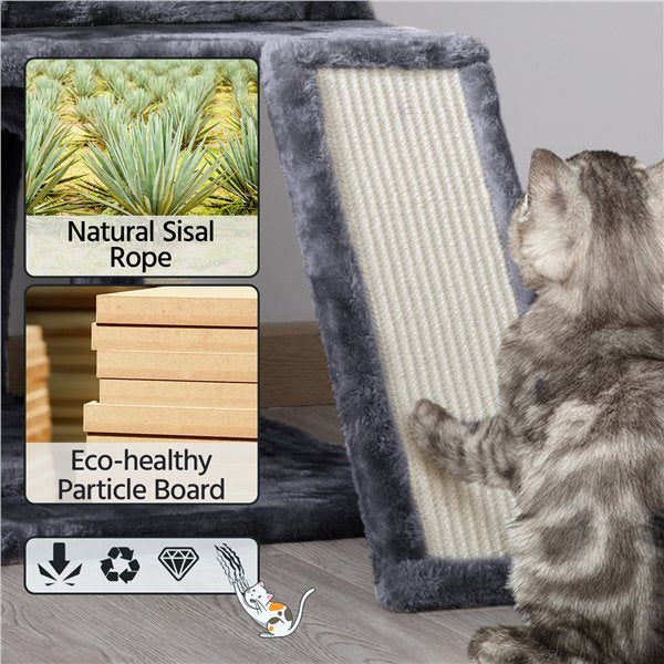 36'' H Cat Tree Tower Cat House with Double Condos Scratching Posts Sisal Rope Furry Ball for Cats and Kittens, Dark Gray