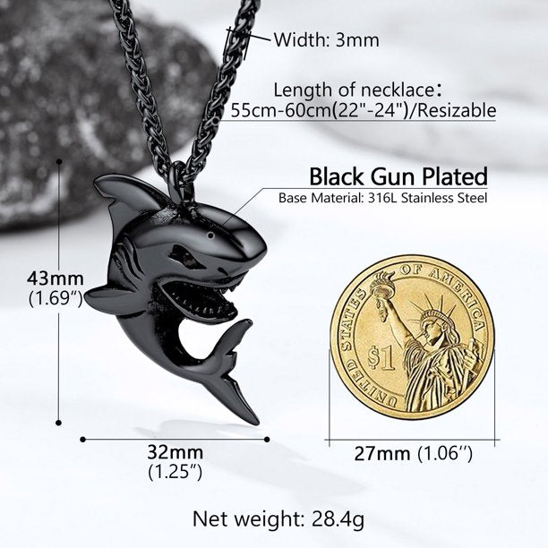 Black Shark Pendant Chain for Men Black Punk Cool Necklace