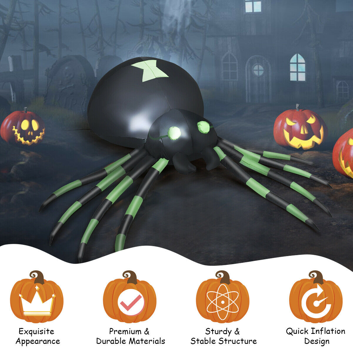 6FT Halloween Inflatable Blow-Up Spider w/ LED Lights