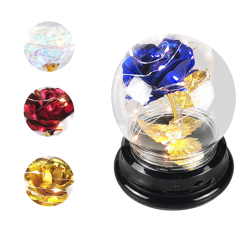 Rose Flower in Glass Dome Floral Globe w/ LED Light