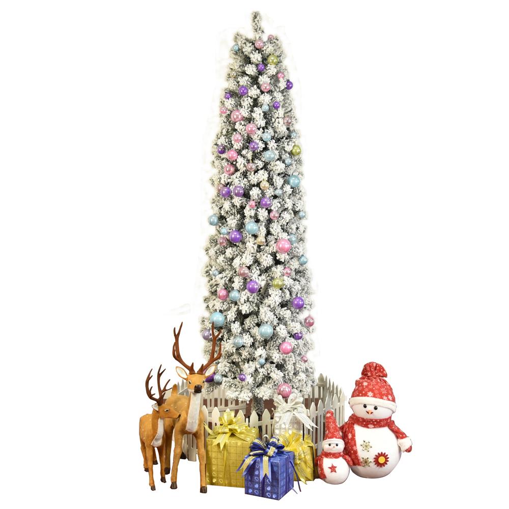 7.5ft Snow Flocked Artificial Pencil Christmas Tree, w/ Durable Stand,