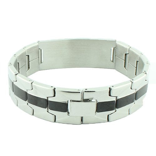 Stainless Steel Black Silver-Tone Religious Cross English Prayer Men's Bracelet