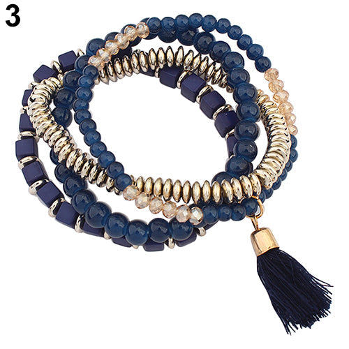 4 Pcs Boho Ethnic Style Multilayer Beaded Bangles Bracelets for Women