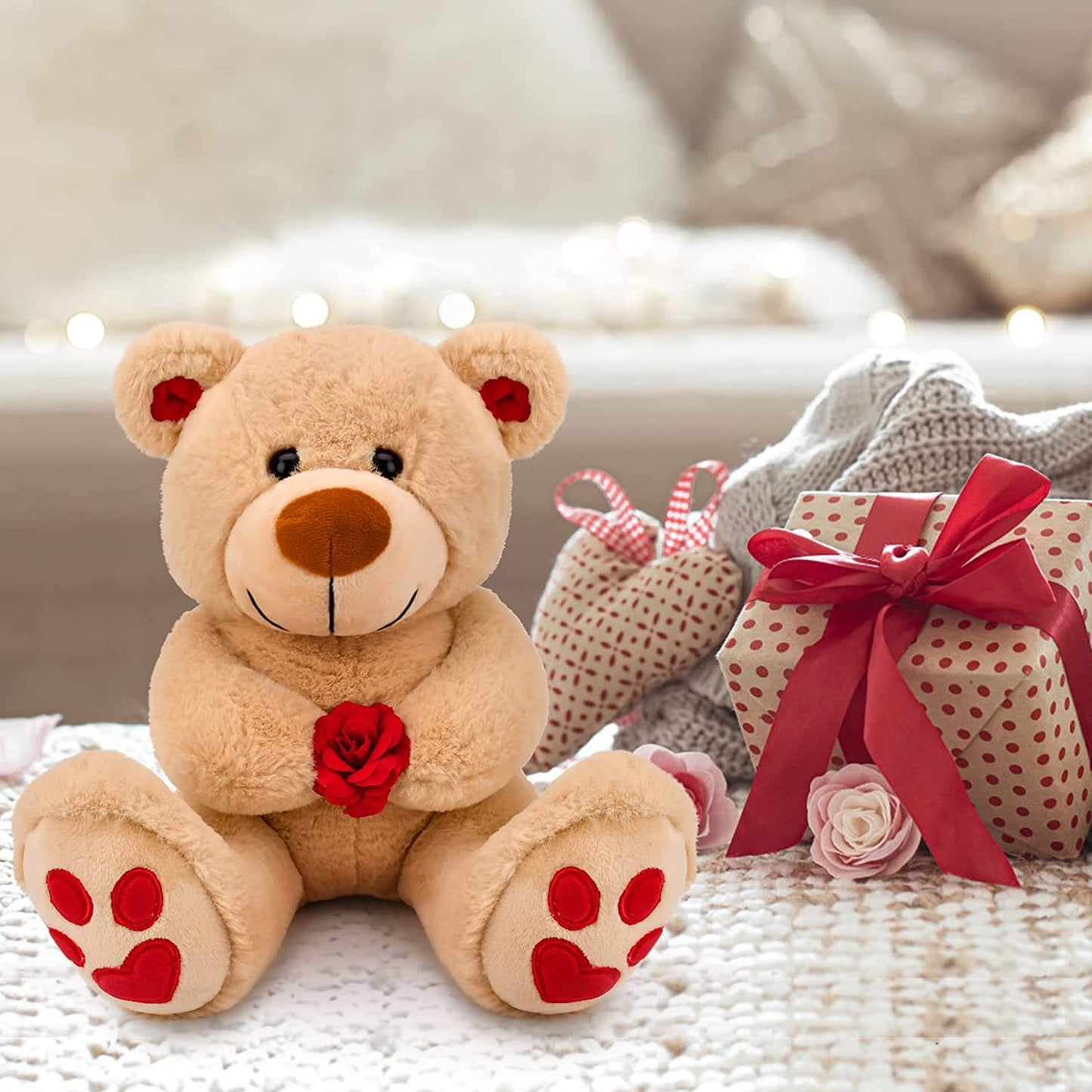 Valentines Day Gifts for Her Mom Wife Girlfriend,10 inch Rose Brown Teddy Bear