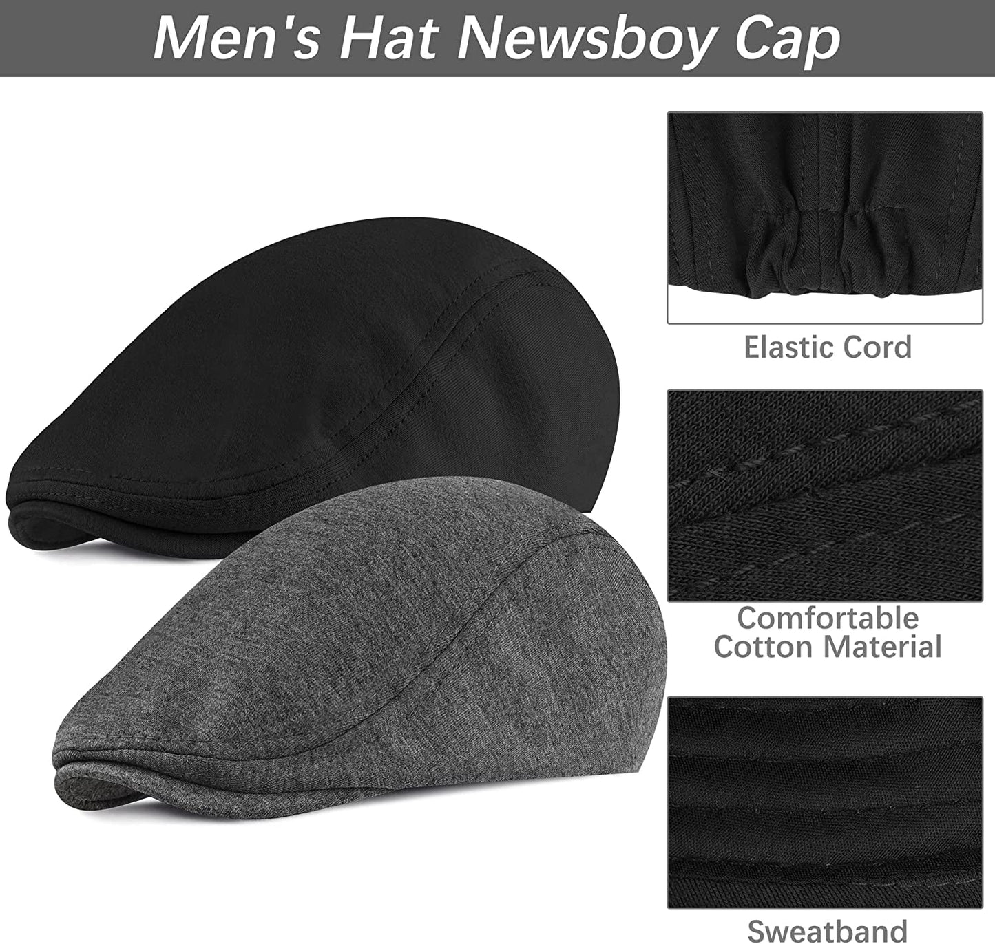 4 Piece Newsboy Men's Hat -Dark Grey, Navy Blue, Black, Brown