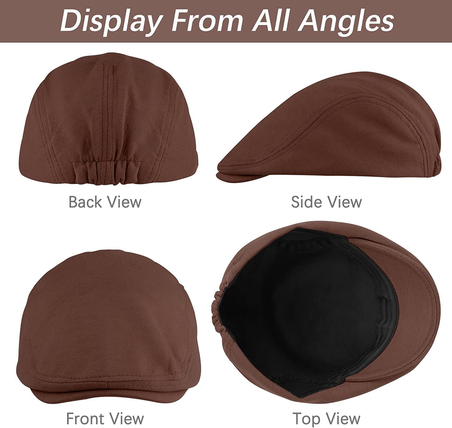 4 Piece Newsboy Men's Hat -Dark Grey, Navy Blue, Black, Brown