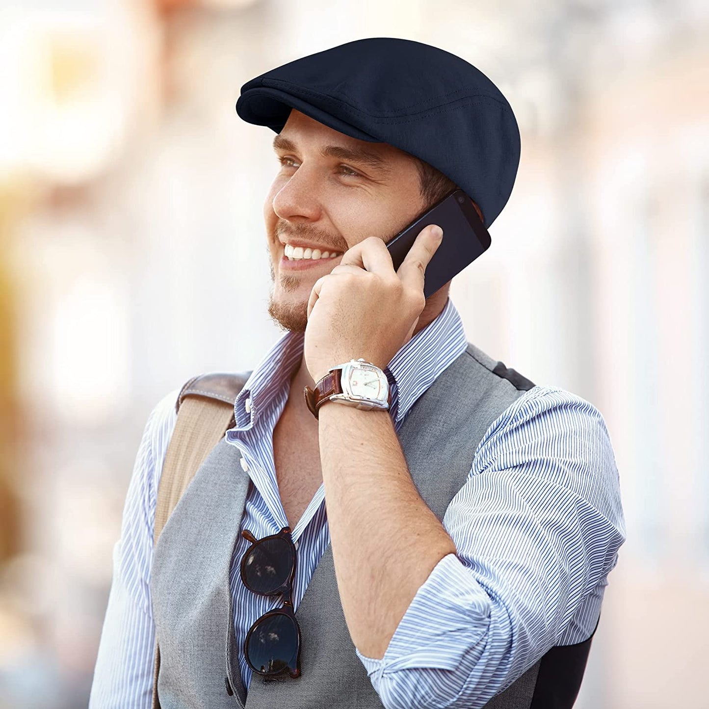 4 Piece Newsboy Men's Hat -Dark Grey, Navy Blue, Black, Brown