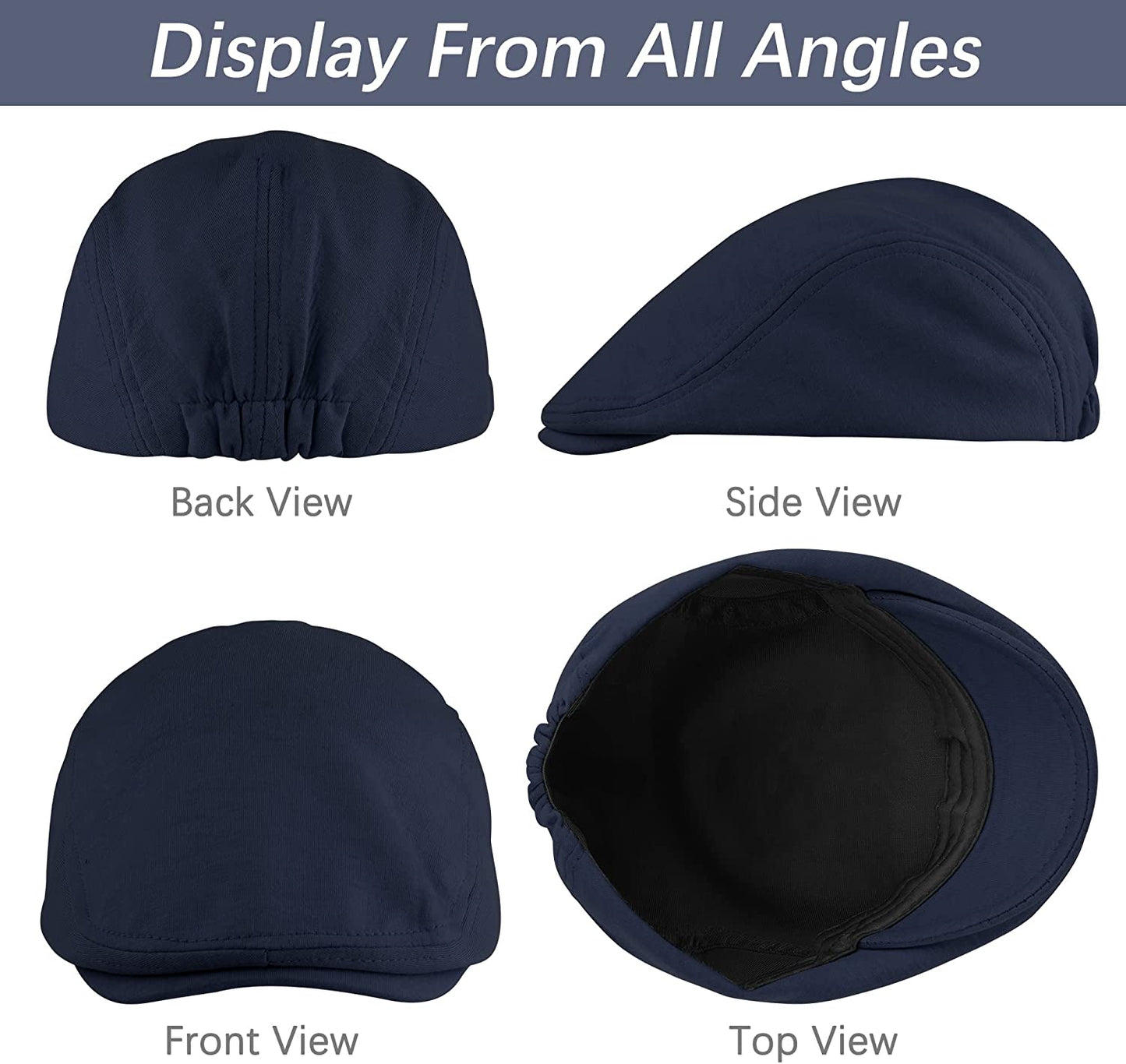 4 Piece Newsboy Men's Hat: Dark Grey-Navy Blue, Black, Wine