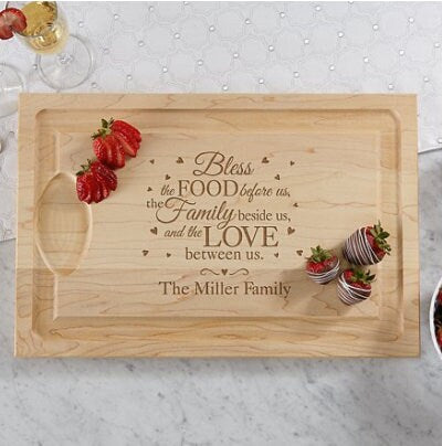 Personalized Maple Wood Cutting Board, Custom Thanksgiving Bless This Food, Family Name Engraved on 17"L x12"Wx 3/4"H