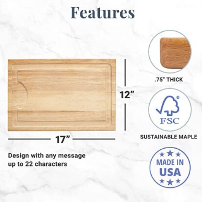 Personalized Maple Wood Cutting Board, Custom Thanksgiving Bless This Food, Family Name Engraved on 17"L x12"Wx 3/4"H