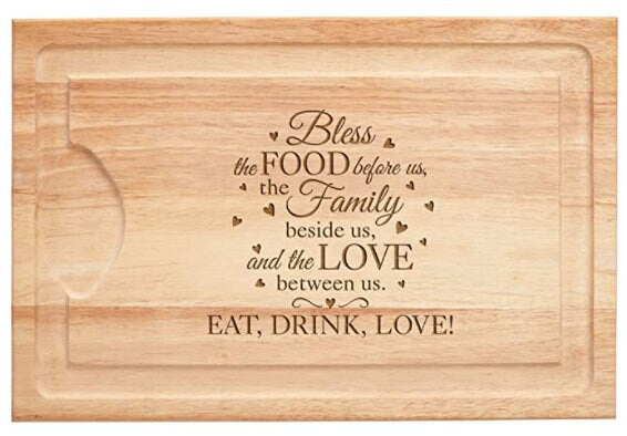 Personalized Maple Wood Cutting Board, Custom Thanksgiving Bless This Food, Family Name Engraved on 17"L x12"Wx 3/4"H