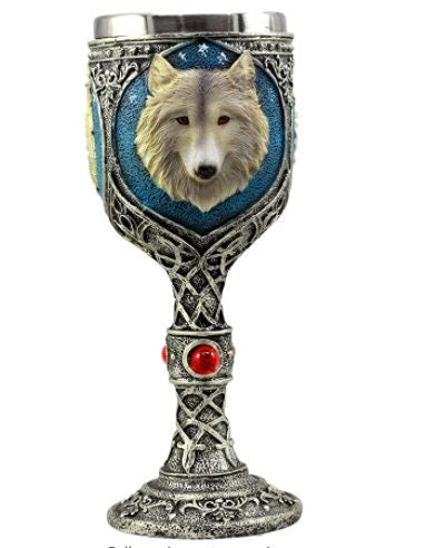 3D Effect Timber Wolf Goblet 7oz Home Kitchen Dining Decor Ceremonial Cup 7.62" High