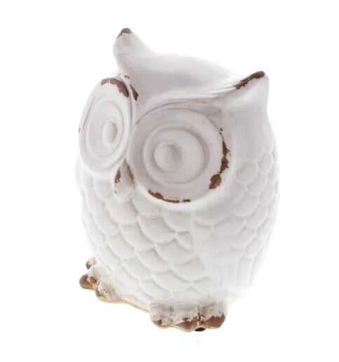 Distressed White Owl Figurine Rustic Accents Decorations 6.5