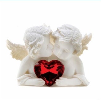 Innocent Love, Pure White Cherub Figurine With Red Crystal Heart For Valentine's Day Gift Ideas For Her