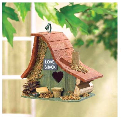 Decorative Wooden Love Shack Bird House with Heart Door Design