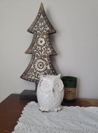 Distressed White Owl Figurine Rustic Accents Decorations 6.5