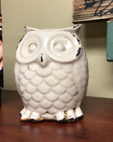 Distressed White Owl Figurine Rustic Accents Decorations 6.5