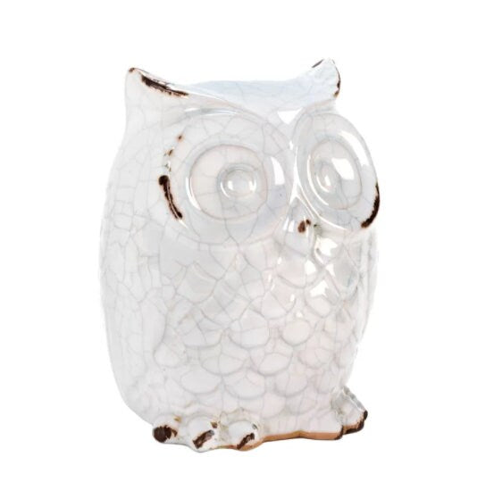 Distressed White Owl Figurine Rustic Accents Decorations 6.5