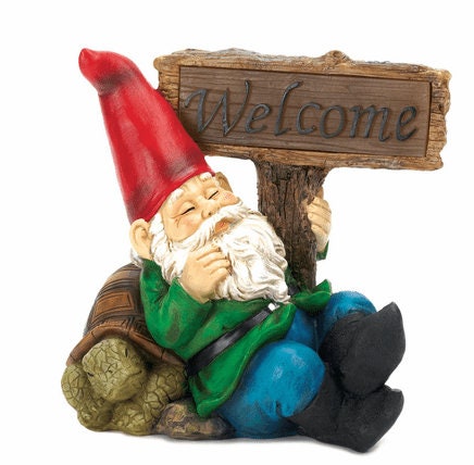 Funny Gnome Solar Garden Statue with Welcome Sign, Yard Patio Decoration Resin