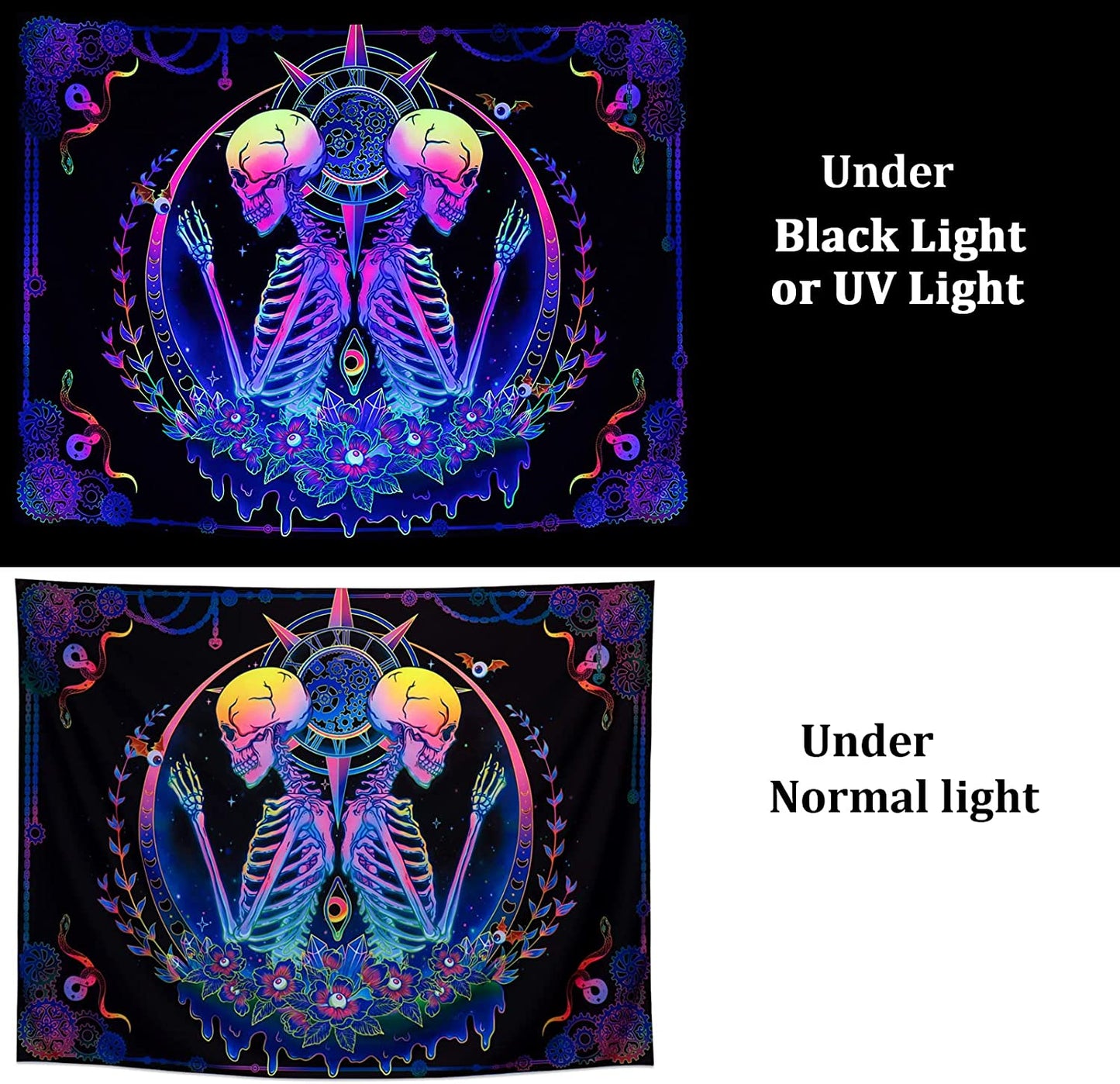 Blacklight Tapestry UV Reactive Skelton Wall Psychedelic Celestial Home Decor(59.1"x78.7")