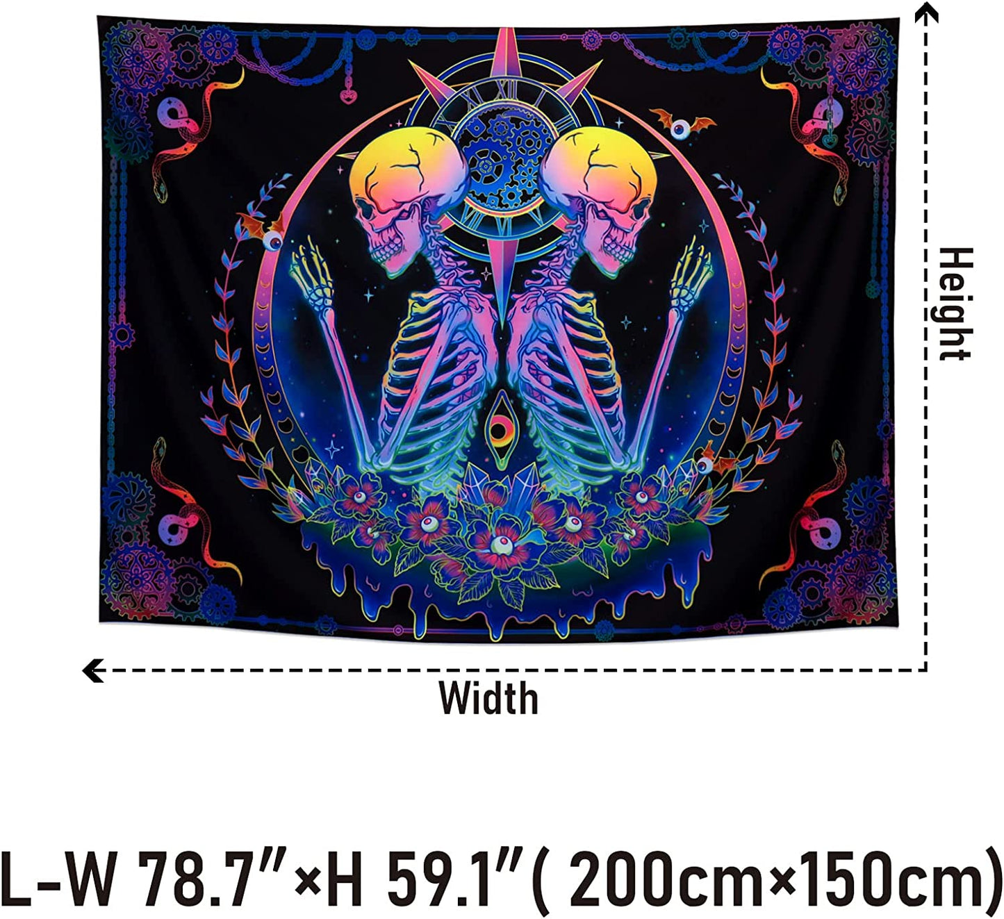 Blacklight Tapestry UV Reactive Skelton Wall Psychedelic Celestial Home Decor(59.1"x78.7")