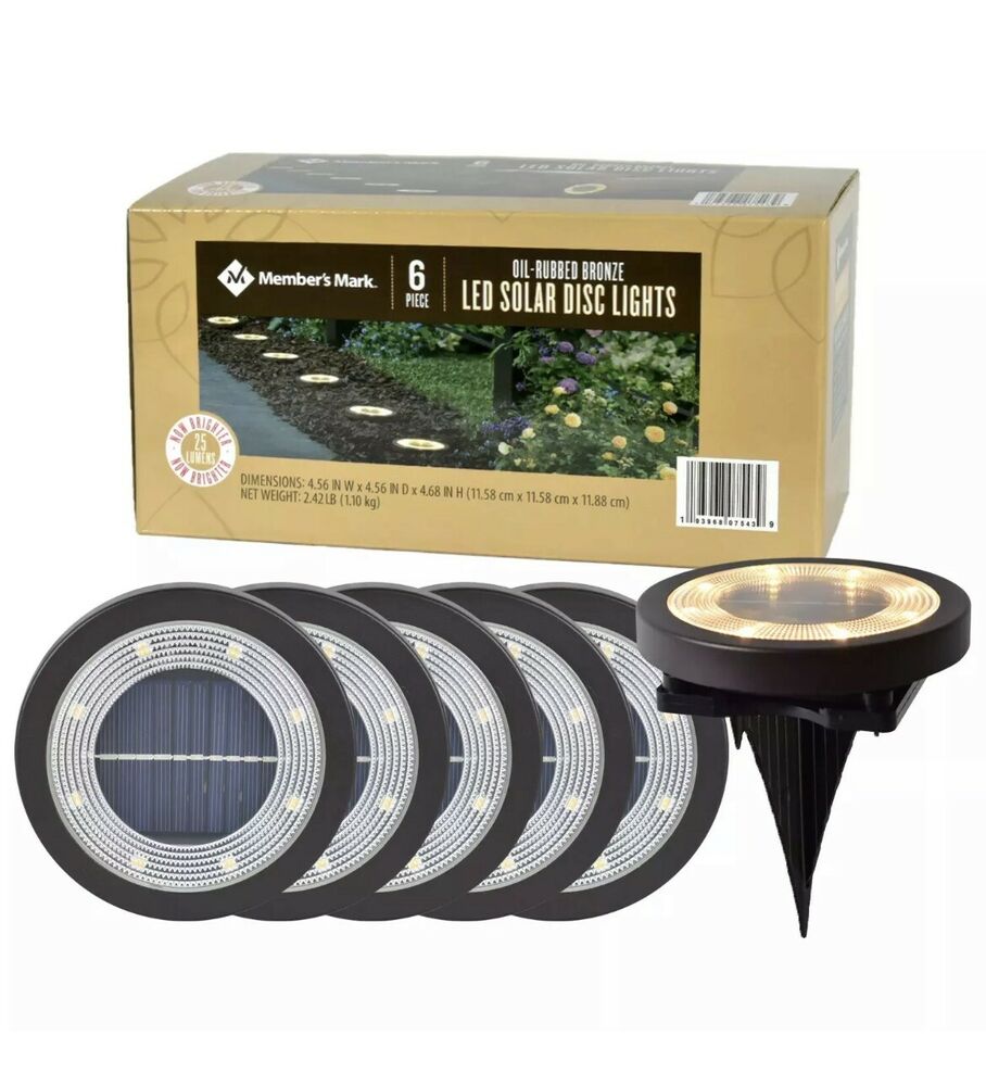 6-Piece Oil-Rubbed Bronze LED Solar Garden/Pathway Disc Lights NEW