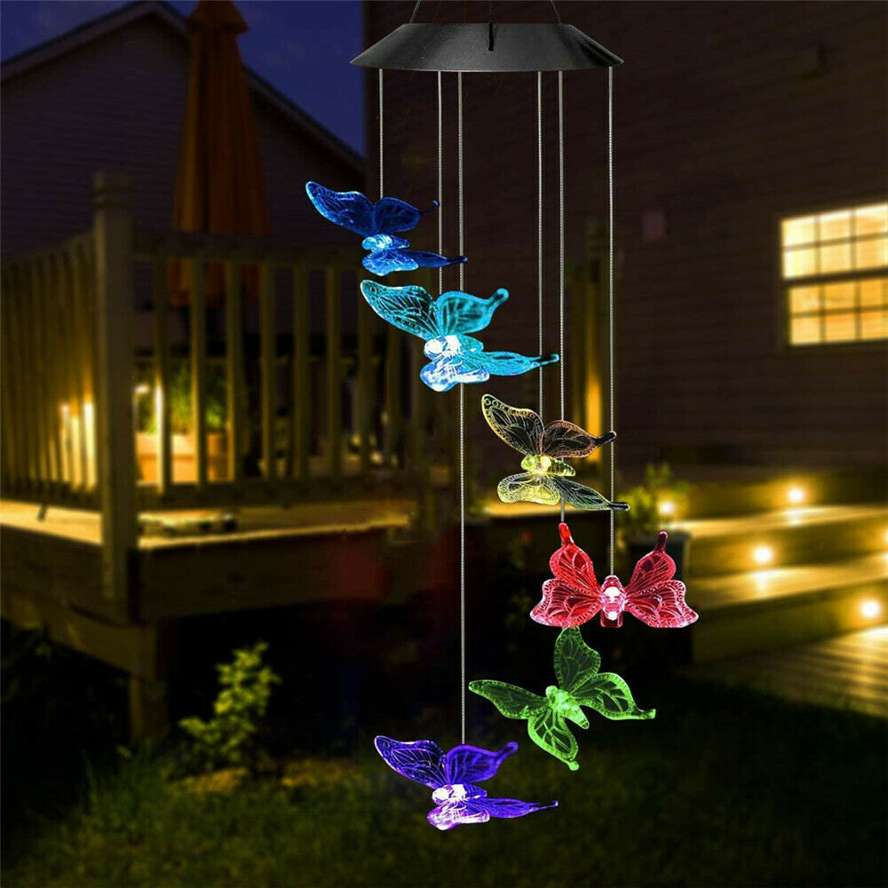 Solar LED Garden Outdoor Wind Chimes Color Changing Lights Hanging butterfly