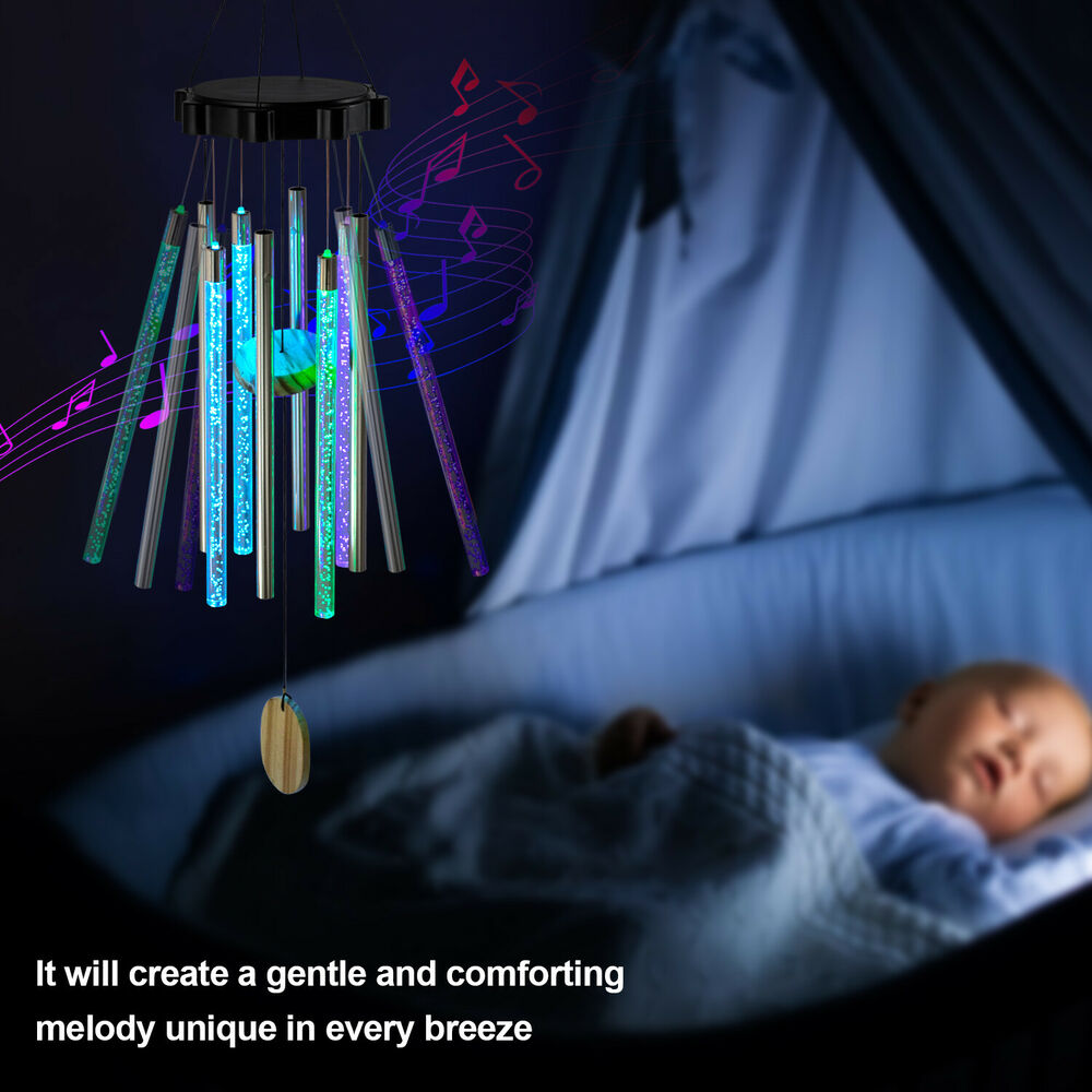 Color Changing Solar Wind Chimes LED Lights Large Deep Tone Resonant Bell Tubes