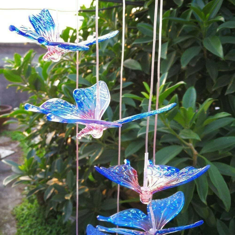 Solar LED Garden Outdoor Wind Chimes Color Changing Lights Hanging butterfly