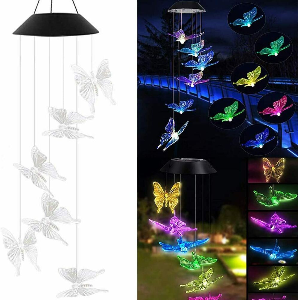 Solar LED Garden Outdoor Wind Chimes Color Changing Lights Hanging butterfly