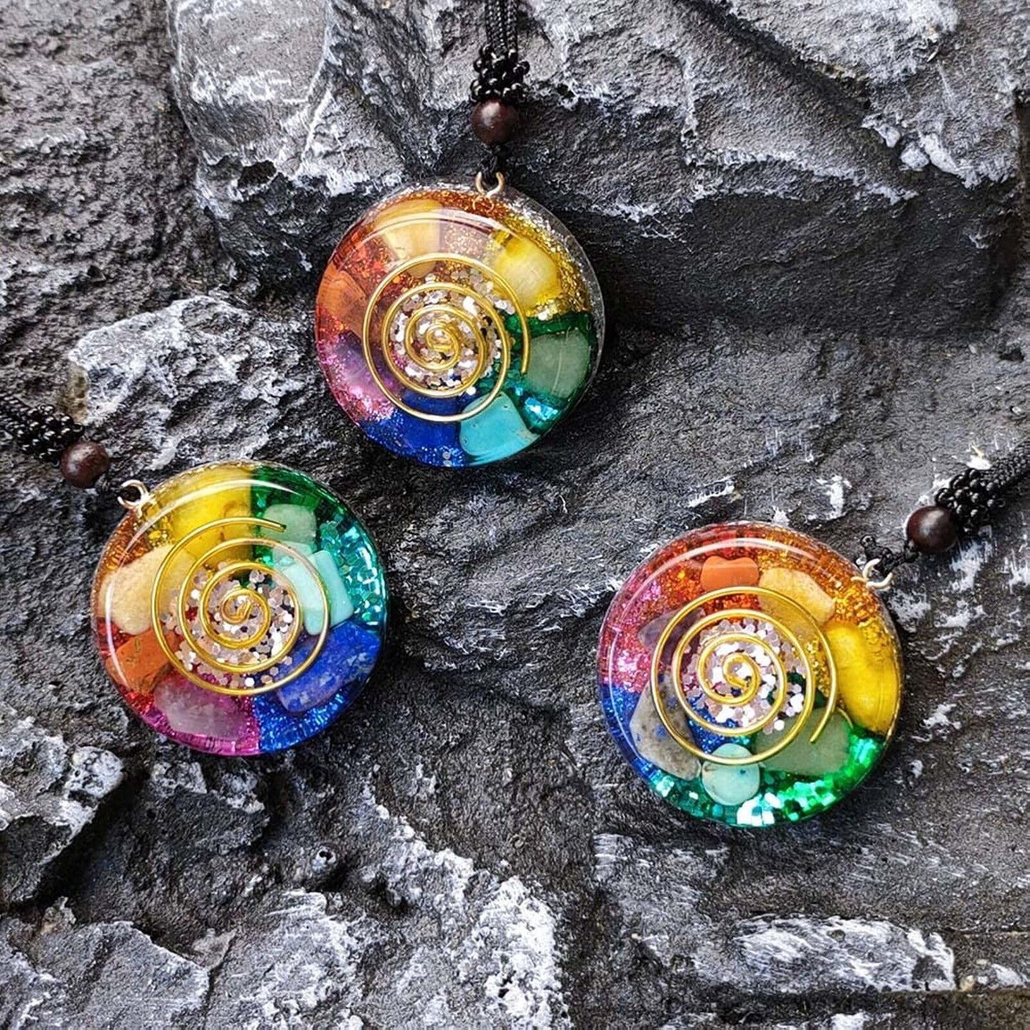 7 Chakra Stone Orgonite Healing Pendant Natural Gemstone Resin Charm Necklace