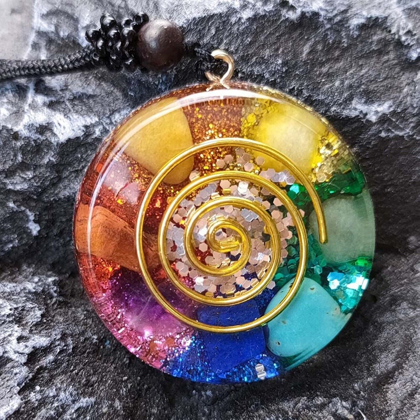 7 Chakra Stone Orgonite Healing Pendant Natural Gemstone Resin Charm Necklace