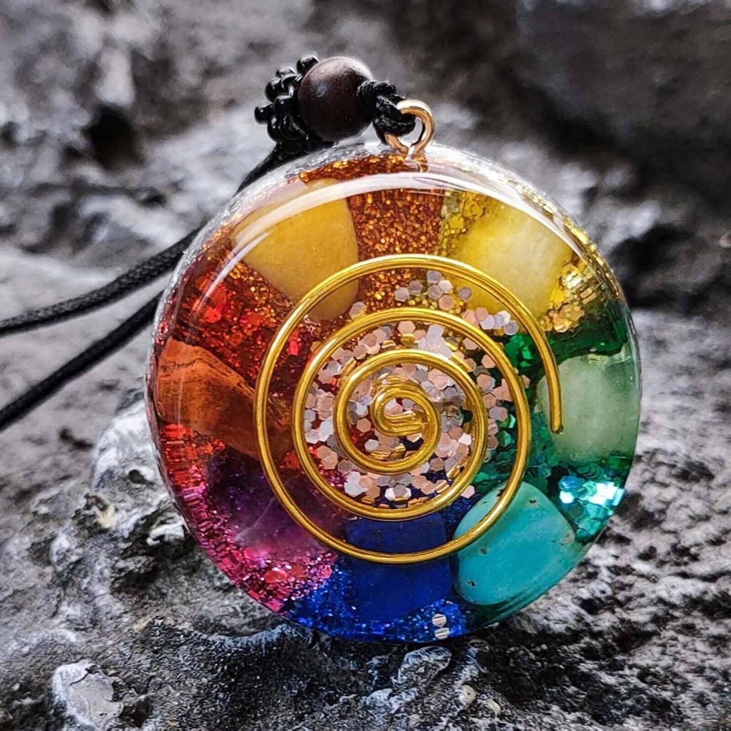 7 Chakra Stone Orgonite Healing Pendant Natural Gemstone Resin Charm Necklace