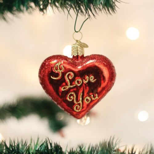 Glass Blown Ornament I Love You Heart, 2.75"
