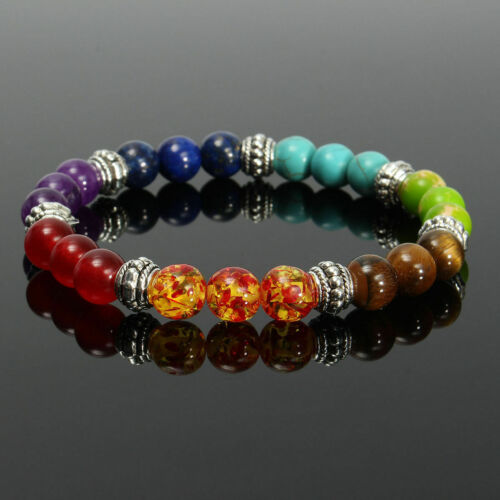 7 Chakra Healing Natural Stone Round Gemstone Yoga Energy Beads Bracelet Jewelry