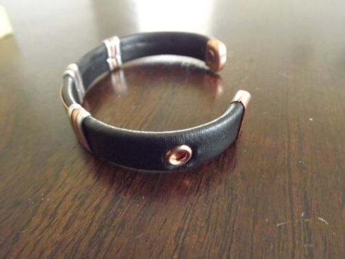 Solid Copper Leather Wrapped Magnetic Bracelet Men Women Energy Jewelry