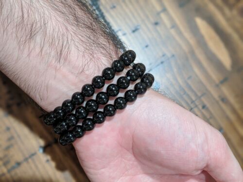 Beaded Bracelet 8mm Natural Stone Beads Men's Gorgeous Semi-Precious Black Onyx