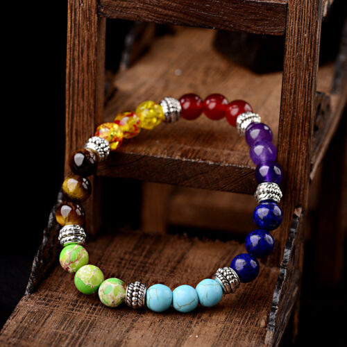 7 Chakra Healing Natural Stone Round Gemstone Yoga Energy Beads Bracelet Jewelry