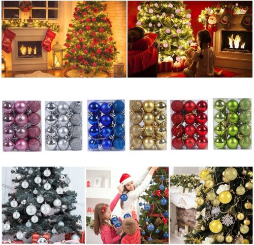 Christmas Hang Balls Xmas Tree Ornaments Hanging Ball Shatterproof 24 Pack / Box