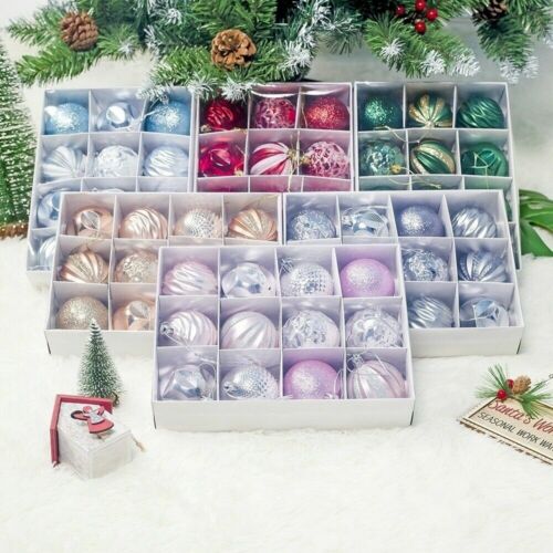 12Pcs/Box Christmas Glitter Balls Ornaments Xmas Tree Ball Hanging Party Decor