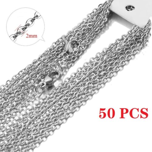 50Pcs 2mm Stainless Steel Tone Cable Link Chain for DIY Necklace Jewelry Making