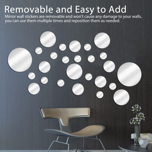 26Pcs Removable 3D Mirror Wall Stickers Round Decal Art